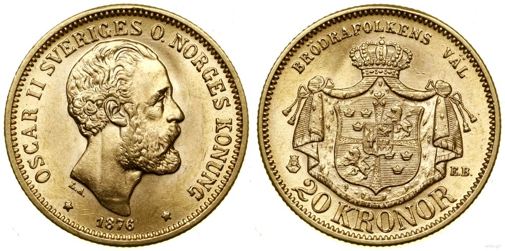 Szwecja, 20 koron, 1876 EB