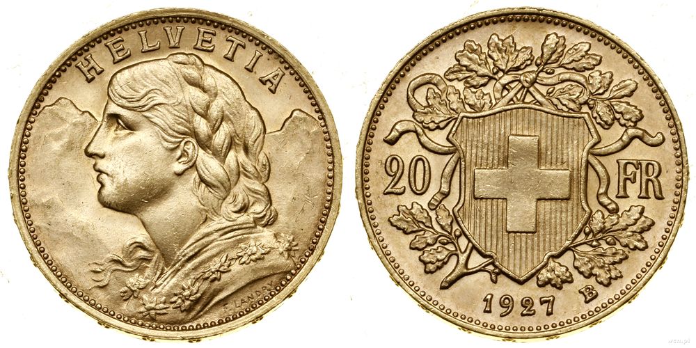 Szwajcaria, 20 franków, 1927 B