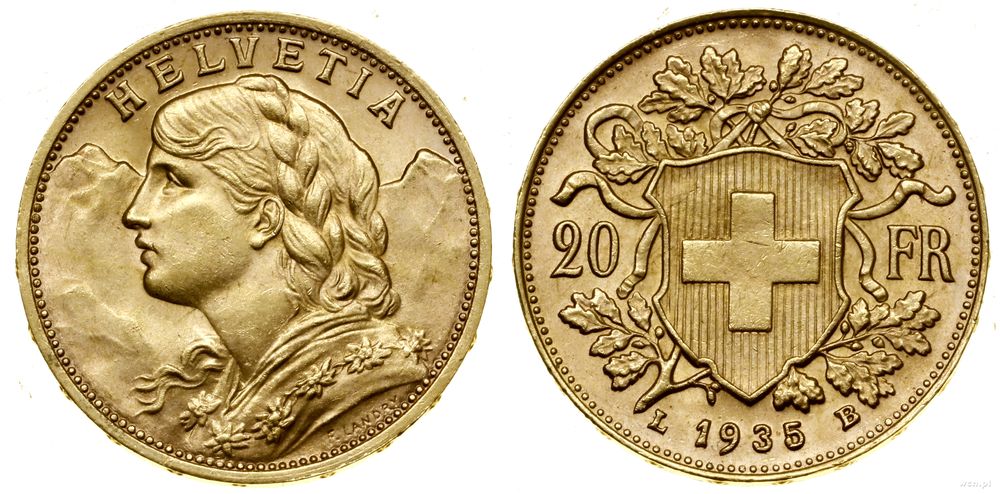 Szwajcaria, 20 franków, 1935 L-B