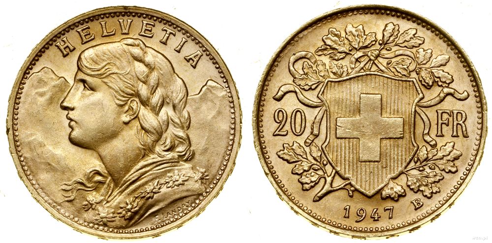 Szwajcaria, 20 franków, 1947 B
