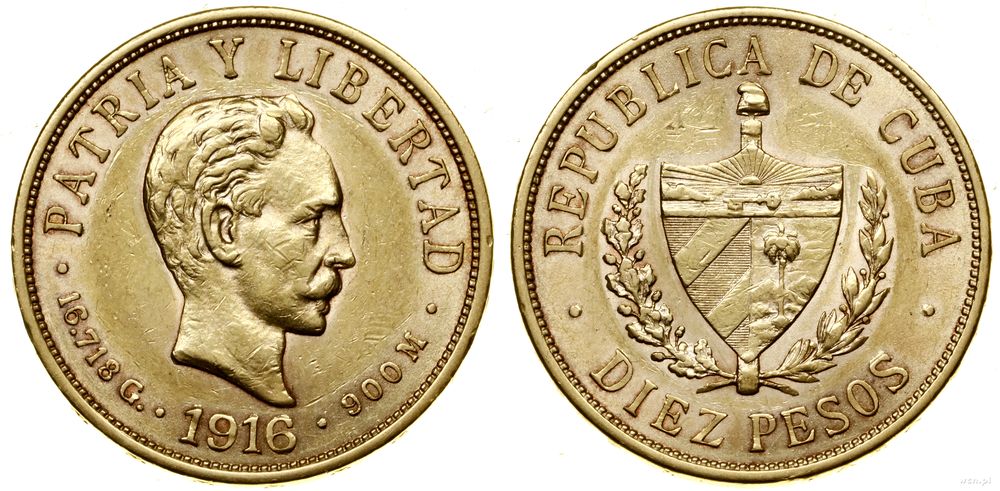 Kuba, 10 peso, 1916