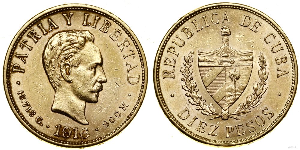 Kuba, 10 peso, 1916