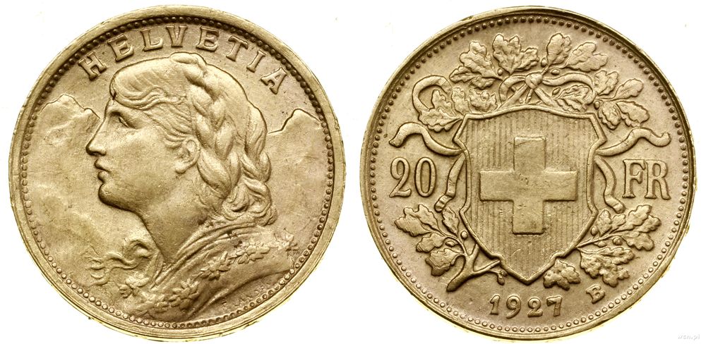 Szwajcaria, 20 franków, 1927 B