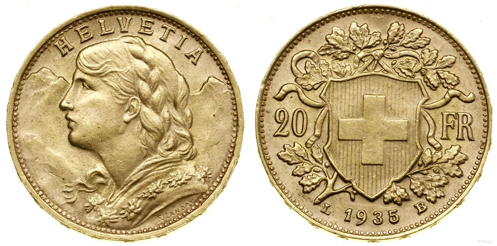 Szwajcaria, 20 franków, 1935 L-B