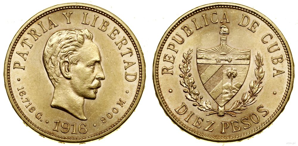 Kuba, 10 peso, 1916