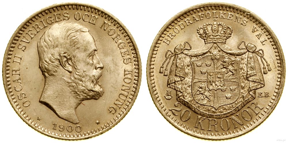 Szwecja, 20 koron, 1900 EB