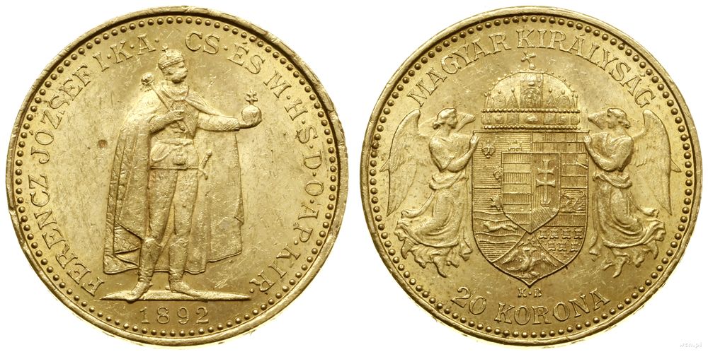 Węgry, 20 koron, 1892 KB