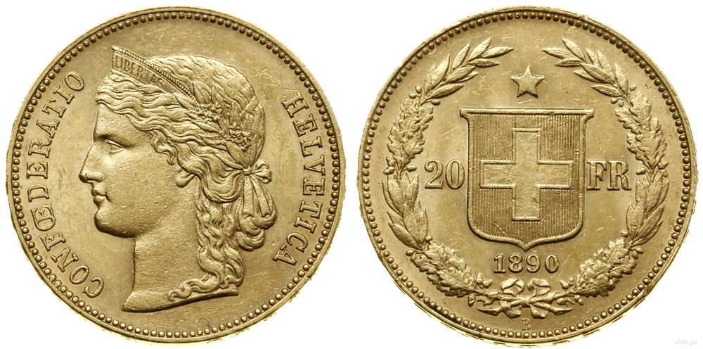 Szwajcaria, 20 franków, 1890 B