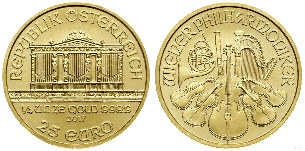 Austria, 25 euro = 1/4 uncji, 2017