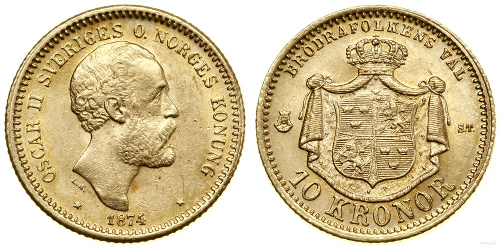 Szwecja, 10 koron, 1873/4 ST