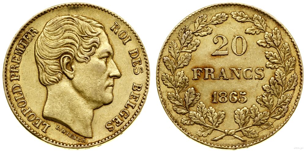 Belgia, 20 franków, 1865