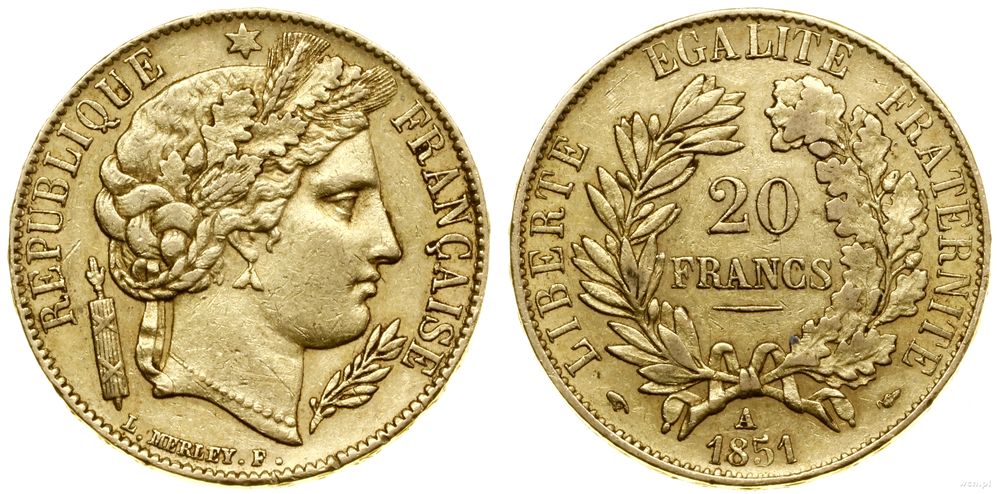 Francja, 20 franków, 1851 A