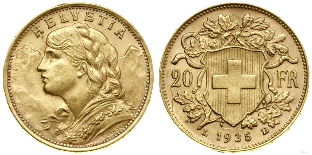 Szwajcaria, 20 franków, 1935 L-B