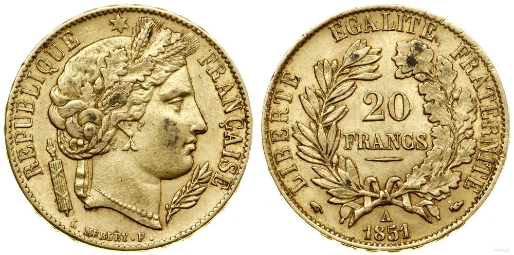 Francja, 20 franków, 1851 A