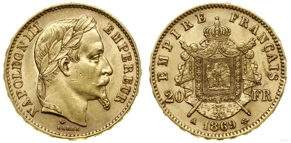 Francja, 20 franków, 1869 A