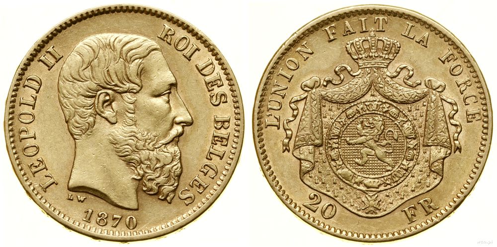Belgia, 20 franków, 1870