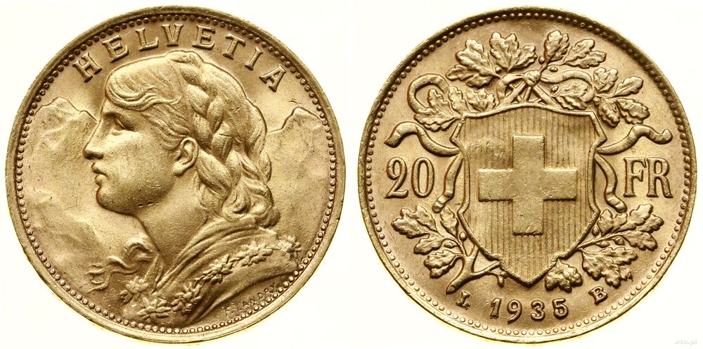 Szwajcaria, 20 franków, 1935 L-B