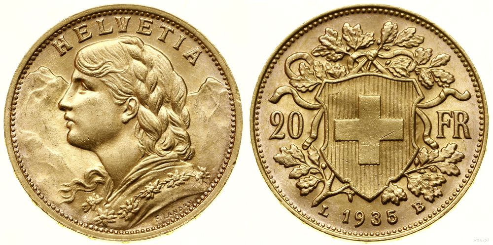 Szwajcaria, 20 franków, 1935 L-B