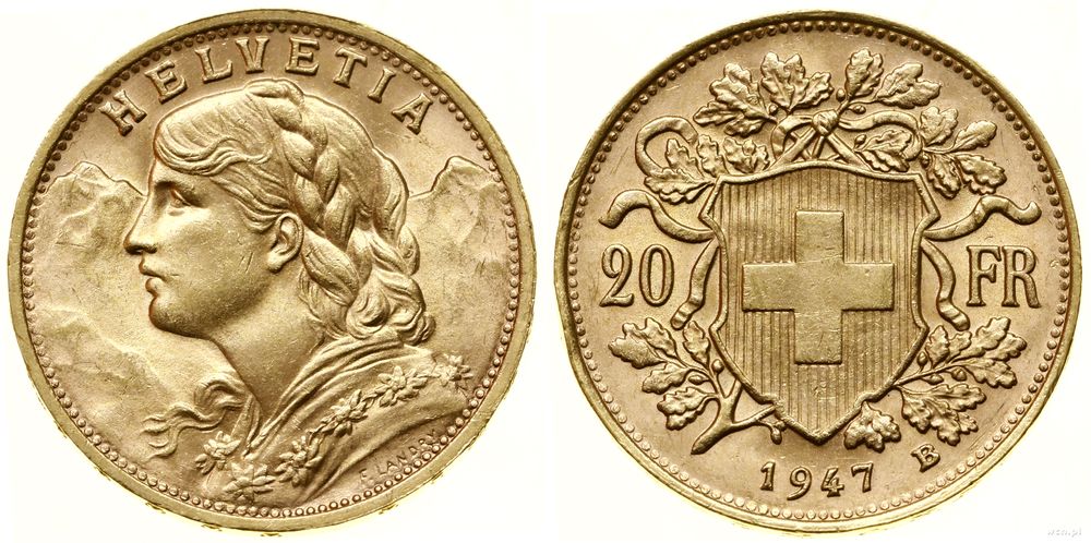 Szwajcaria, 20 franków, 1947 B