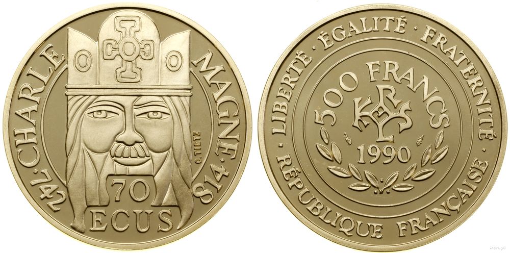 Francja, 500 franków (70 ecu) = 1/2 uncji, 1990