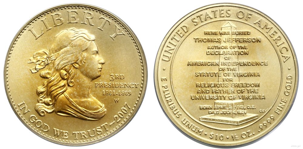 Stany Zjednoczone Ameryki (USA), 10 dolarów = 1/2 uncji, 2007 W