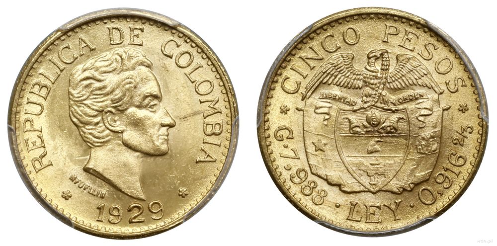 Kolumbia, 5 peso, 1929