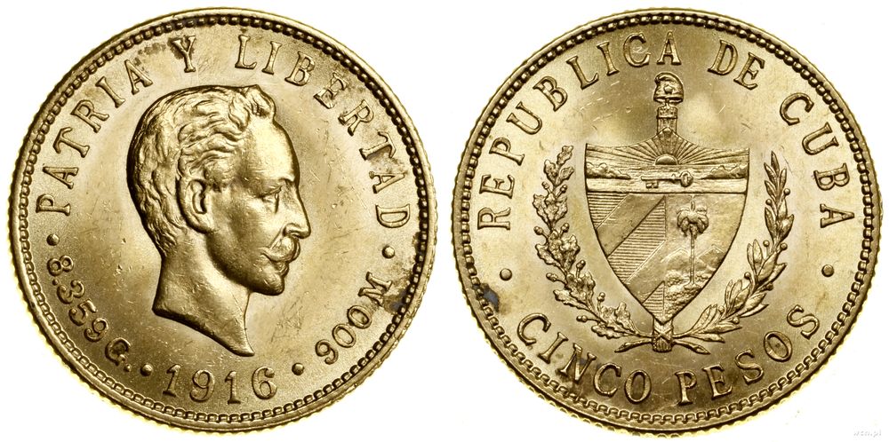 Kuba, 5 peso, 1916