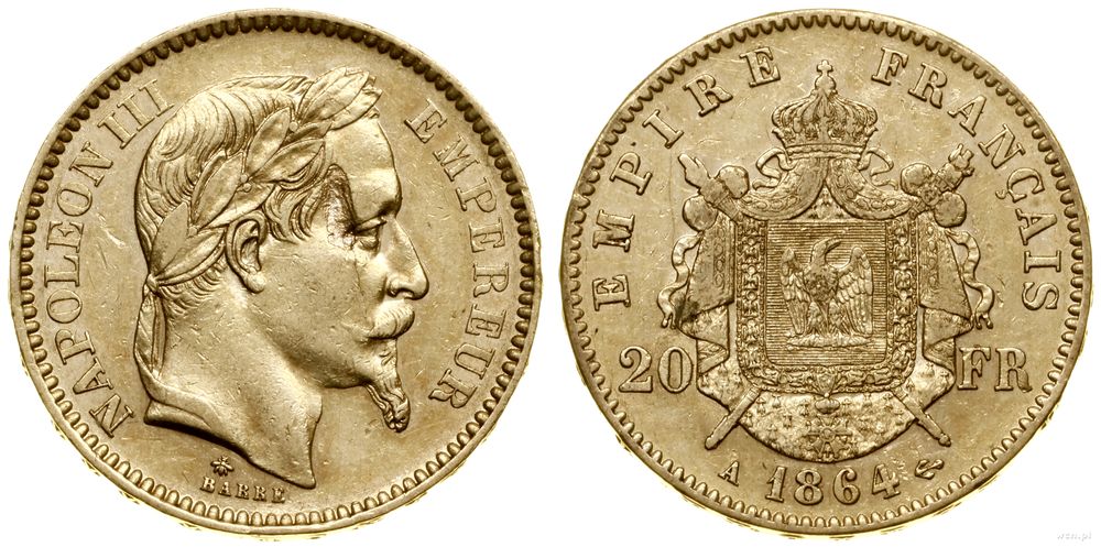 Francja, 20 franków, 1864 A