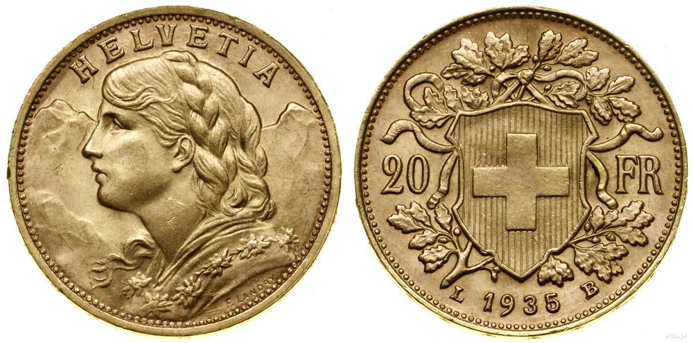 Szwajcaria, 20 franków, 1935 L-B