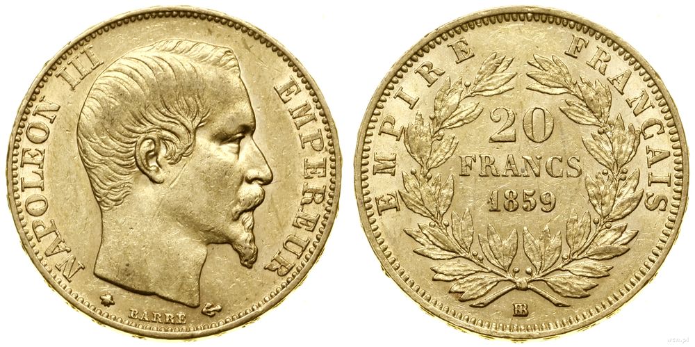 Francja, 20 franków, 1859 BB