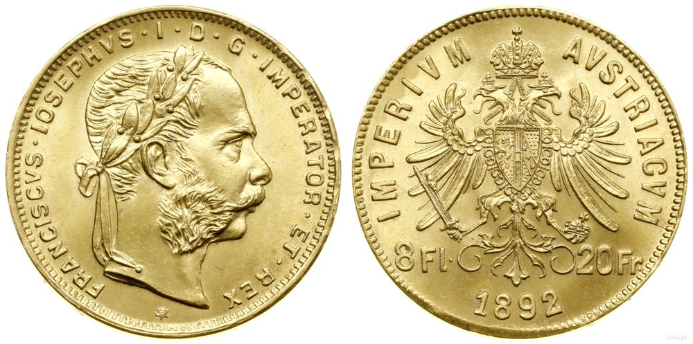 Austria, 8 florenów = 20 franków, 1892