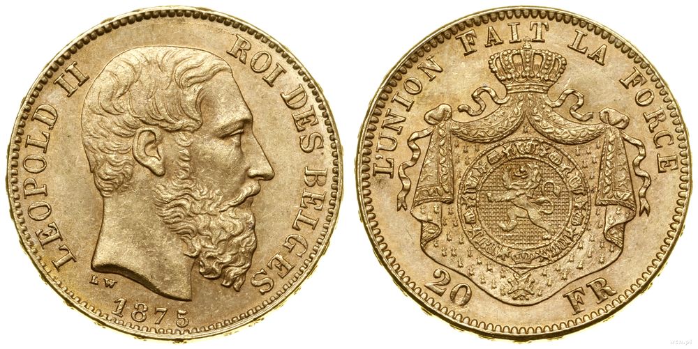 Belgia, 20 franków, 1875