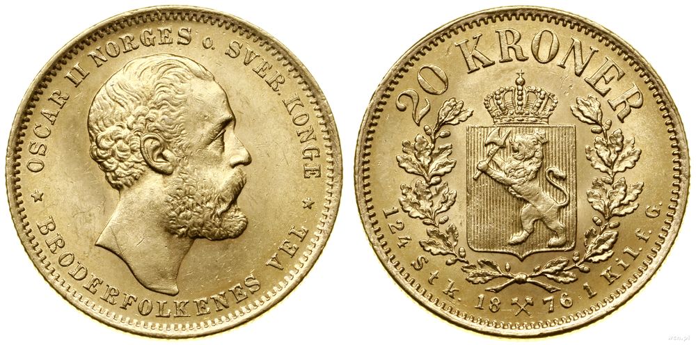 Norwegia, 20 koron, 1876