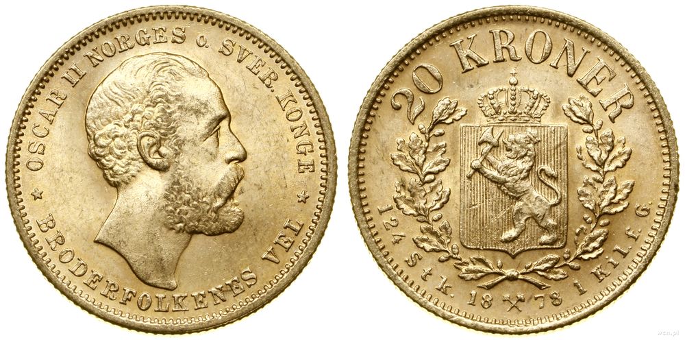 Norwegia, 20 koron, 1878