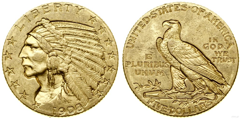 Stany Zjednoczone Ameryki (USA), 5 dolarów, 1908