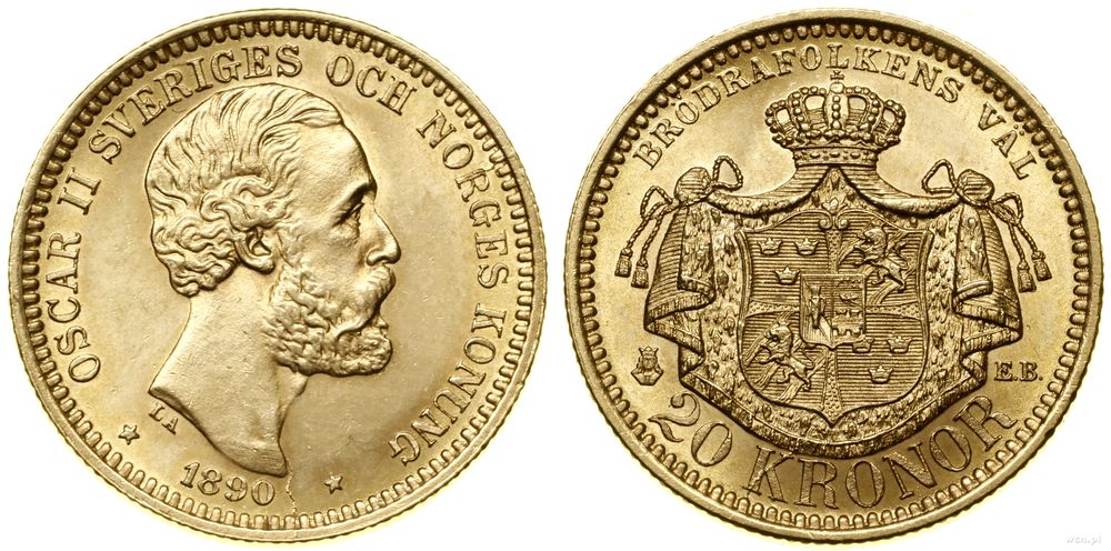 Szwecja, 20 koron, 1890