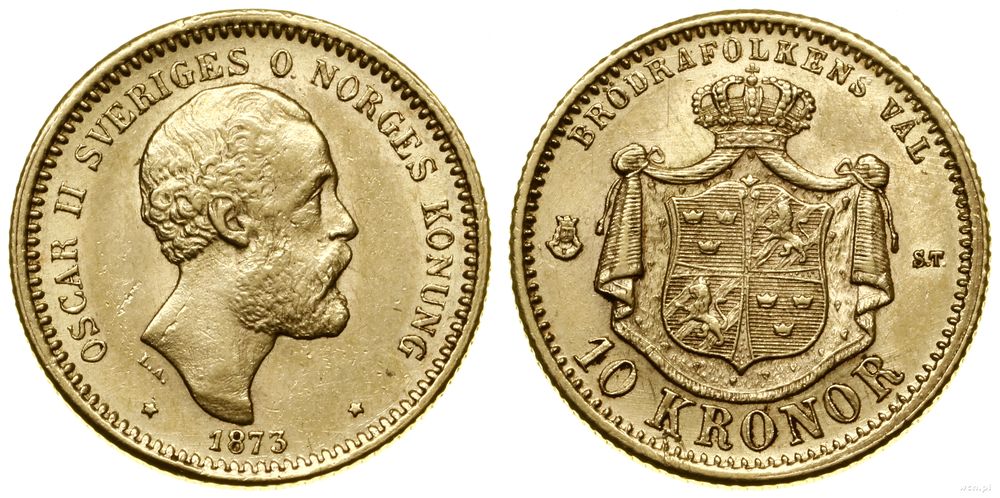 Szwecja, 10 koron, 1873 ST