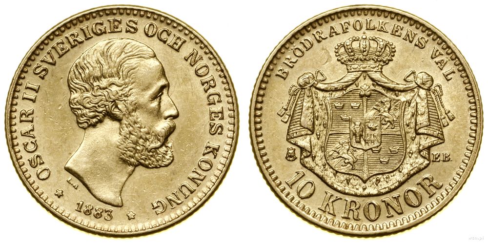 Szwecja, 10 koron, 1883 EB