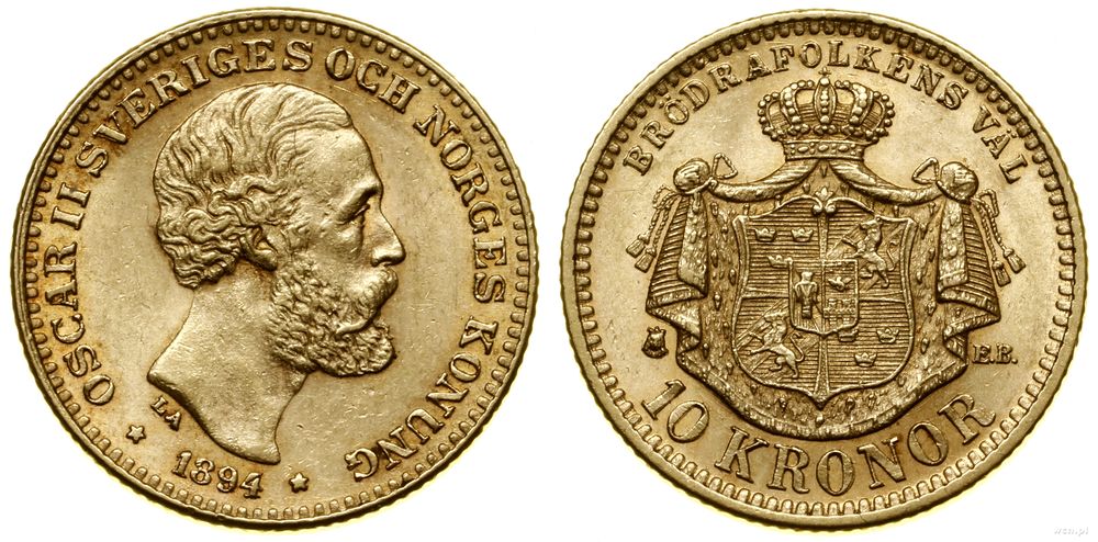 Szwecja, 10 koron, 1894 EB