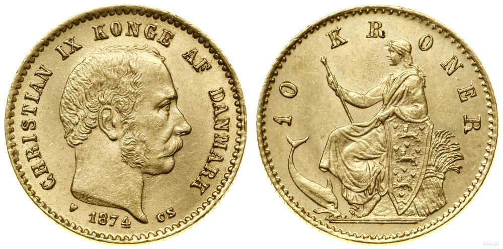 Dania, 10 koron, 1874 CS