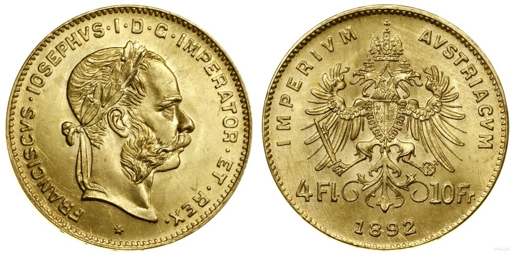 Austria, 4 floreny = 10 franków, 1892