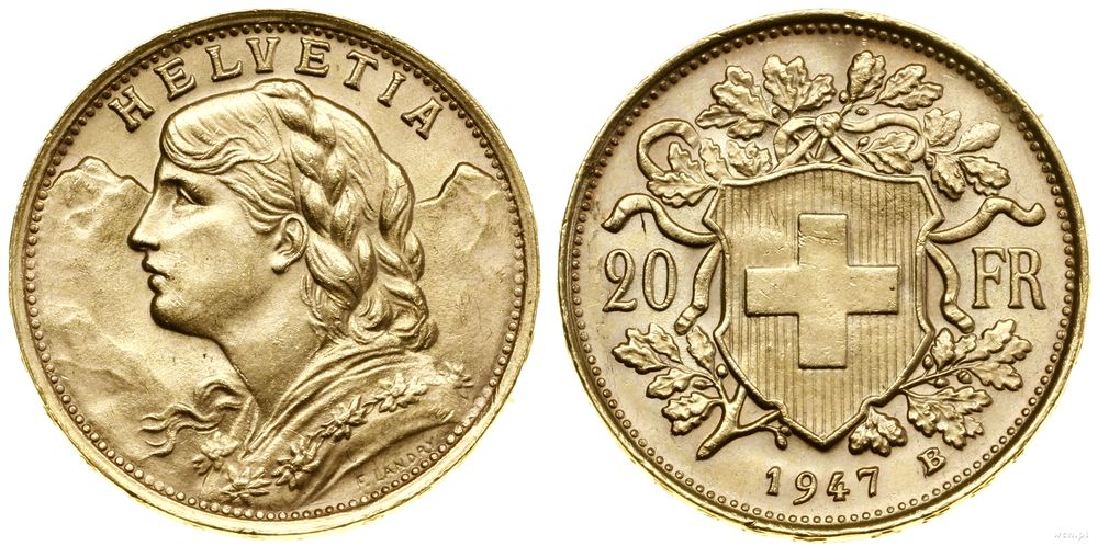 Szwajcaria, 20 franków, 1947 B