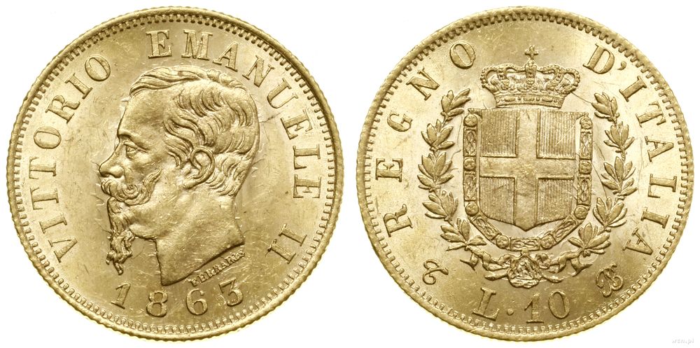 Włochy, 10 lirów, 1863