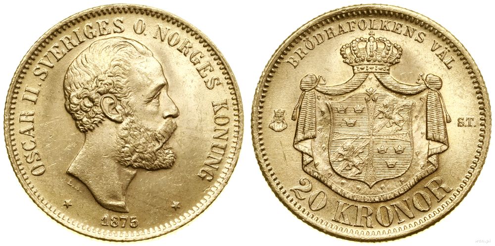 Szwecja, 20 koron, 1875 ST