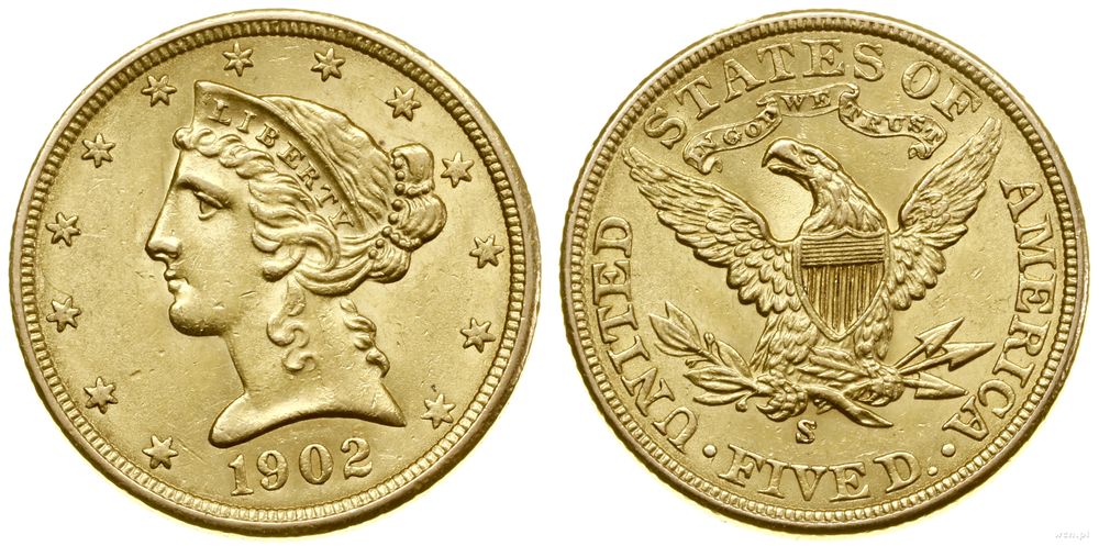 Stany Zjednoczone Ameryki (USA), 5 dolarów, 1902 S