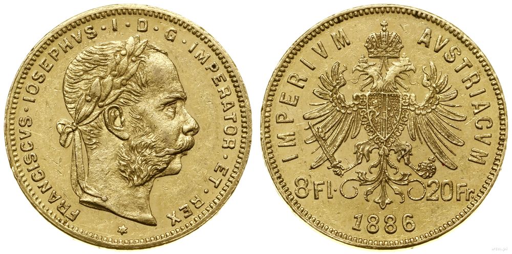 Austria, 8 florenów = 20 franków, 1886