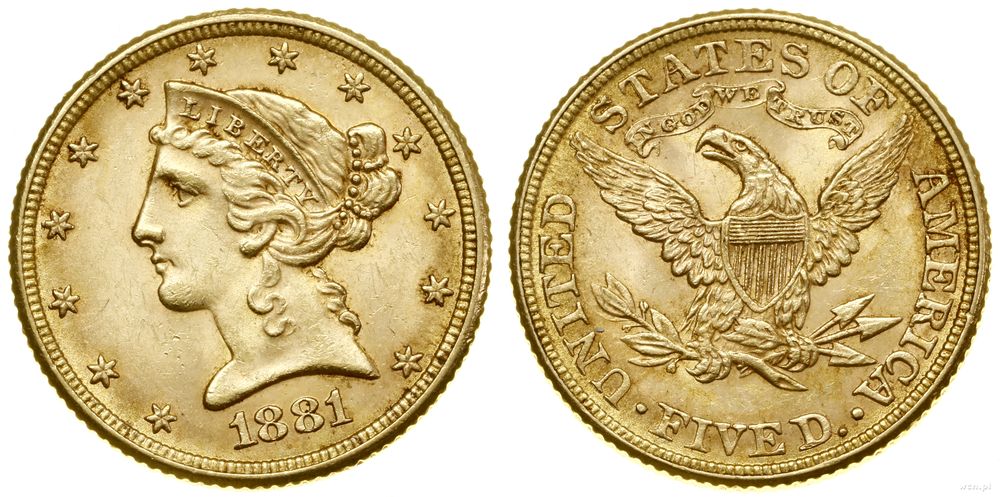 Stany Zjednoczone Ameryki (USA), 5 dolarów, 1881