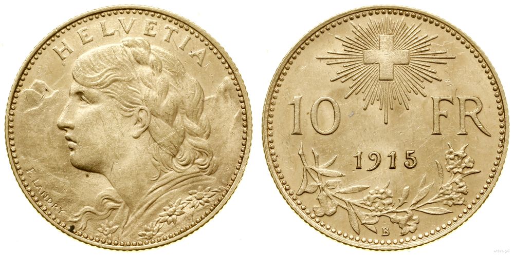 Szwajcaria, 10 franków, 1915 B