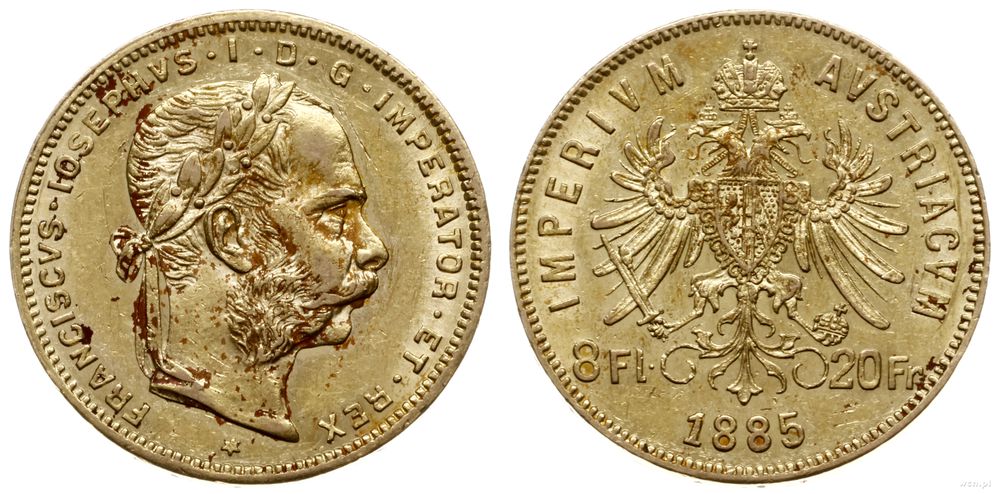 Austria, 8 florenów = 20 franków, 1885