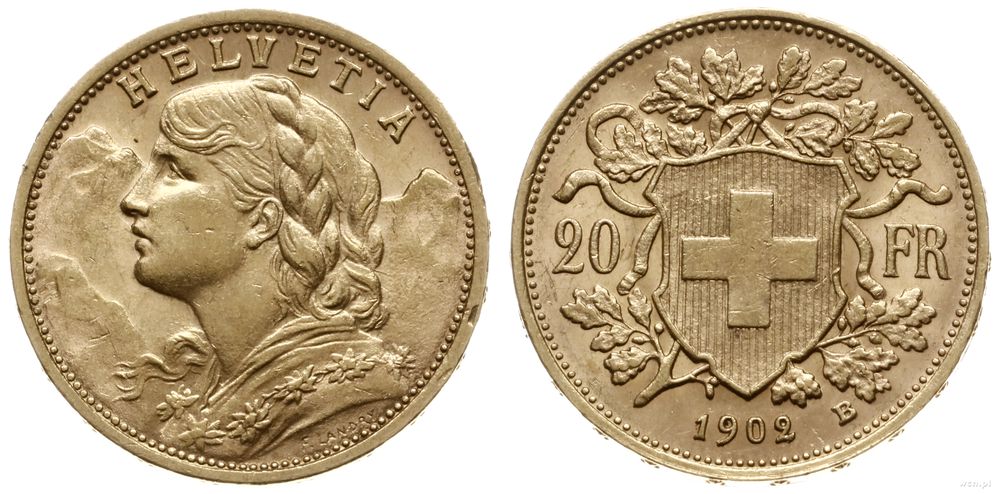 Szwajcaria, 20 franków, 1902 B